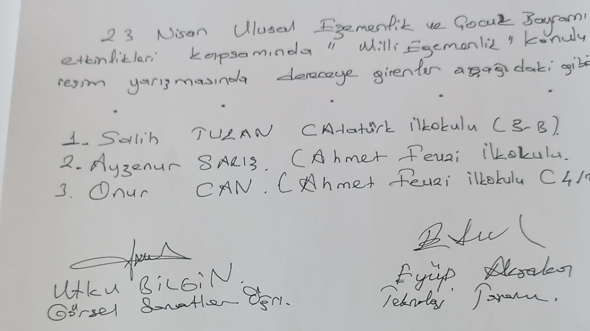 MİLLİ EGEMENLİK KONULU RESİM YARIŞMASINDA İLÇE 2.LİĞİ VEİLÇE 3. LÜĞÜ BİZDEN 